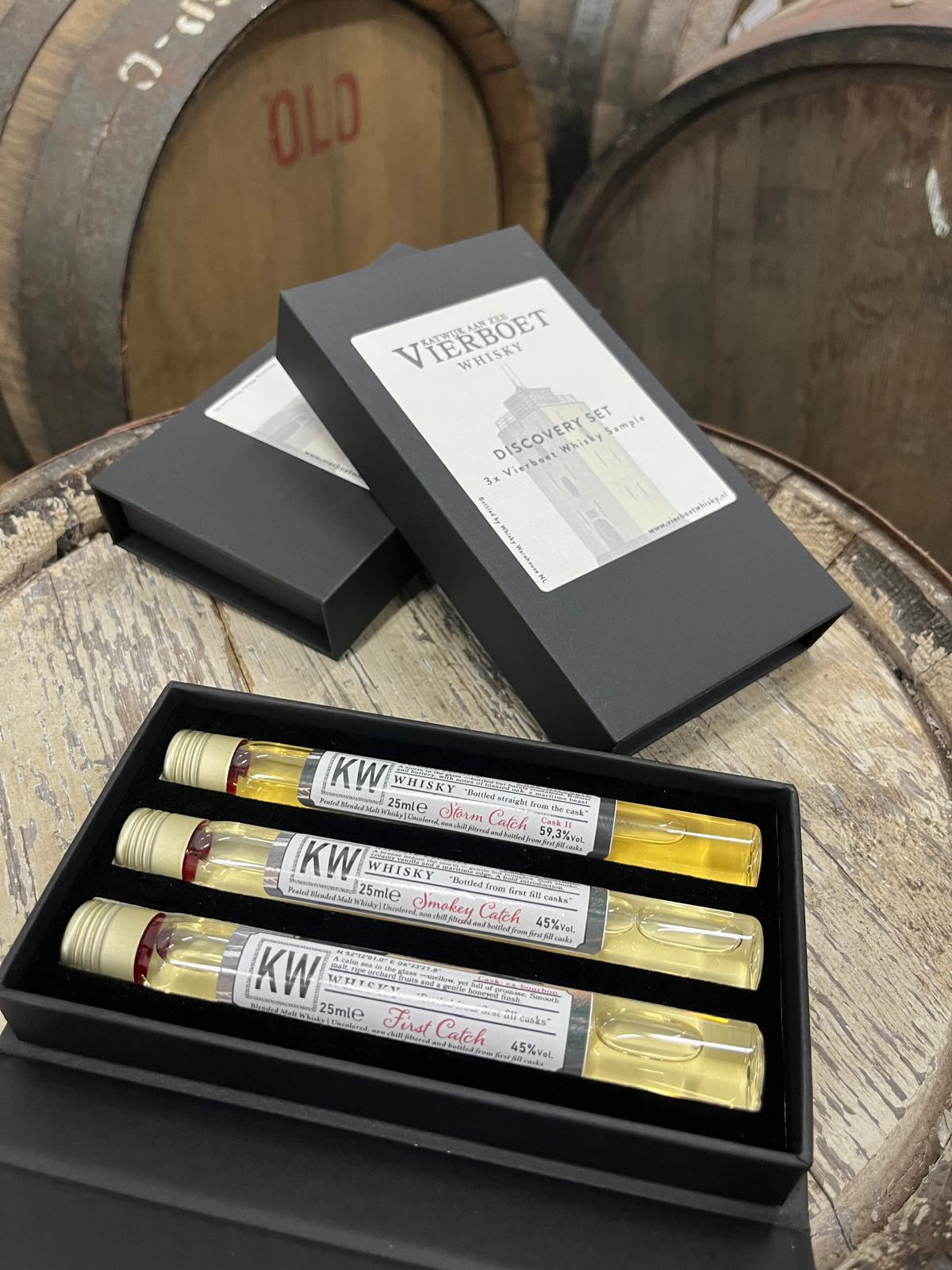 Vierboet whisky proeverij set van whisky's gebotteld in Katwijk aan Zee.